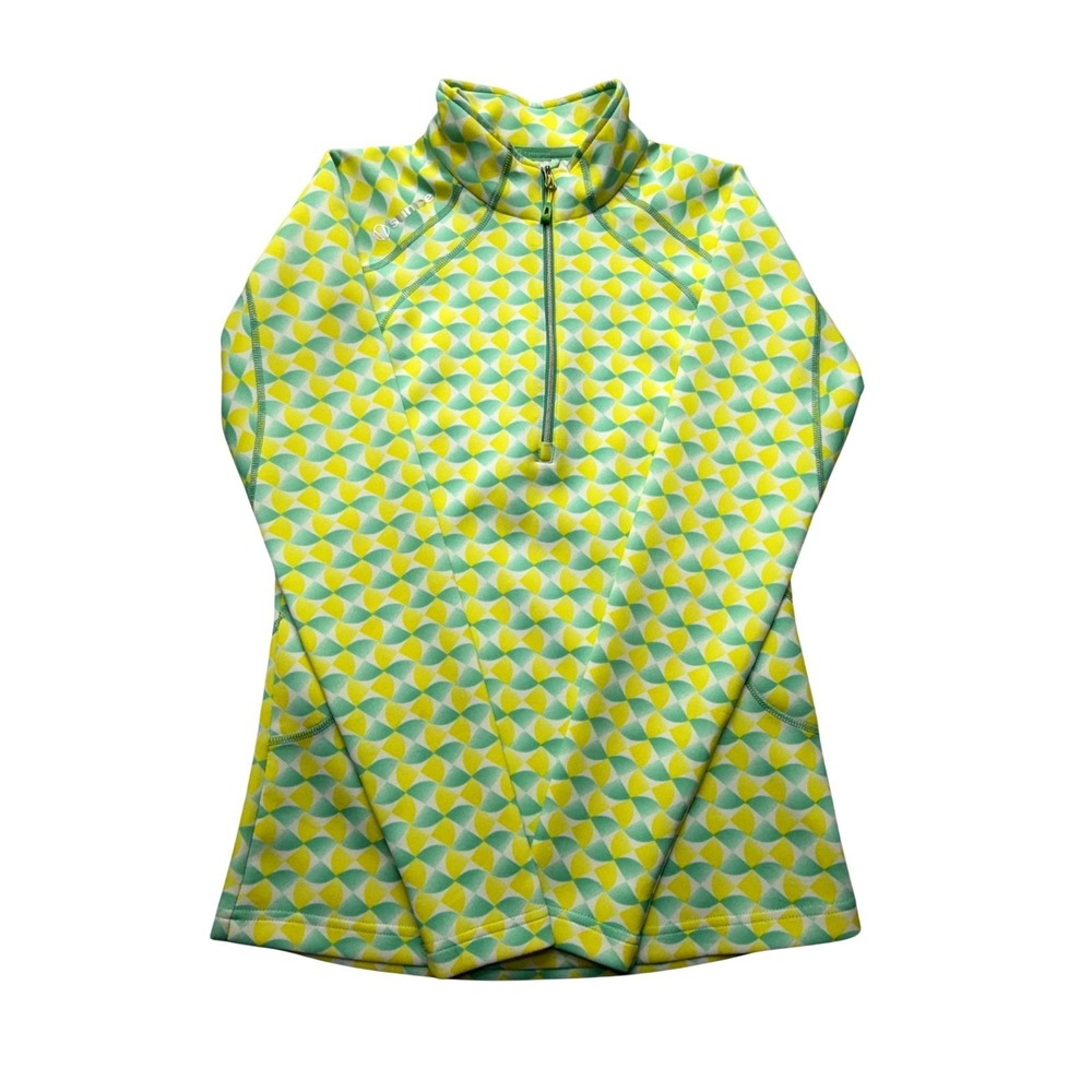 Sunice Pullover Womens Small Green Yellow Geometric Quarter Zip Golf Shirt Top